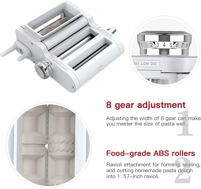 ANTREE 3-IN-1 Pasta Attachment & Ravioli Attachment for KitchenAid Stand Mixers, Pasta Maker Assecories included Pasta Sheet Roller, Spaghetti Cutter and Ravioli Maker Attachment