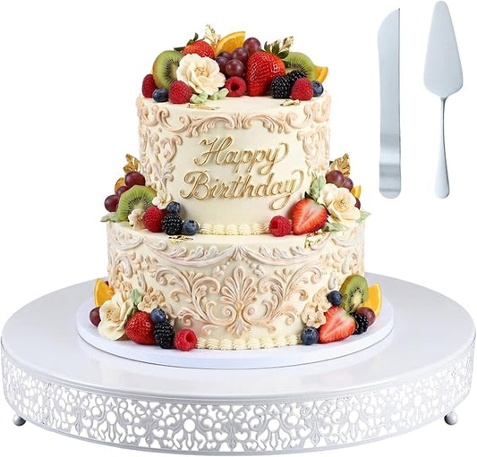 Wenqik 18 Inch White Cake Stand Set Metal Round Cupcake Dessert Stand with Cake Cutting, Spatula Wedding Cupcake Pastry Display Candy Holder Display for Wedding Party Birthday Baby Shower(Classic)