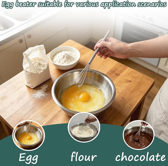 10 Inch Mini Whisk, 304 Stainless Steel Small Whisk for Cooking, Baking & Deep Containers, Anti-Rust Mixing Tool for Eggs, Sauce