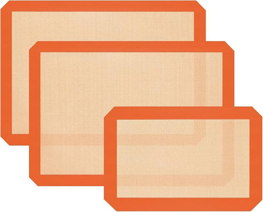 Silicone Baking Mat, Baking Sheets Non Stick, Silicone Mats for Baking, 3 Pcs Baking Supplies for Cookies, Bread & Pastry, Heat-Resistant & Reusable, Orange