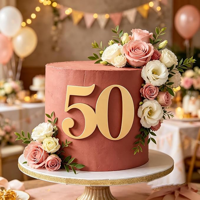 Acrylic Fifty Cake Topper, Gold Number 50 Cake Side Decoration, Happy 50th Birthday Cake Picks Decoration, Hello 50, 50th Anniversary Party Cake Charm Decor Supplies