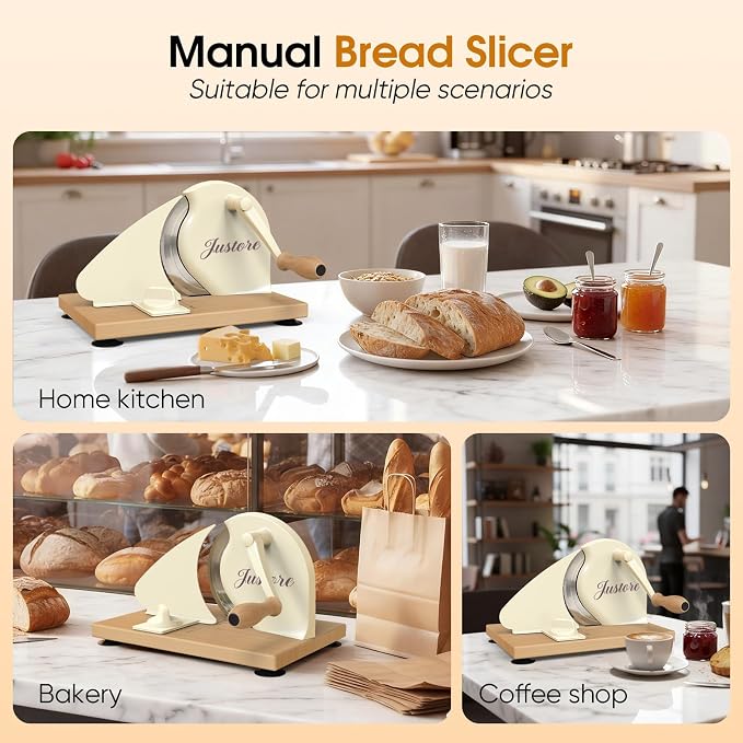 Manual Bread Slicer for Homemade Bread, Adjustable Thickness and Evenly Slicing, Sourdough Bread Slicer with Hand Crank, Clear Scale Line, Non-Slip Suction Base & Sharp Blade