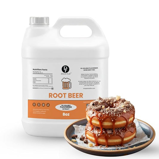 Dolce Flav Root Beer Extract – 8 Ounce Oil-Soluble Kosher, Sugar-Free, Concentrated Classic Root Beer Flavoring for Baking, Chocolates & Desserts