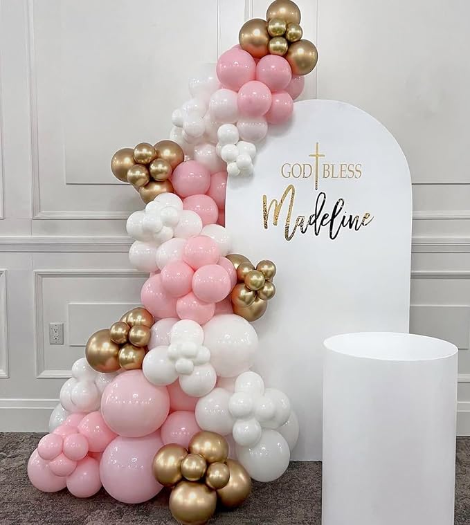 Pink and White Gold Balloons Arch Kit,154pcs 18/10/5inch Pastel Pink White and Metallic Gold Latex Balloons for Women Girls Birthday Baby Shower Wedding Bridal Shower Party Decorations
