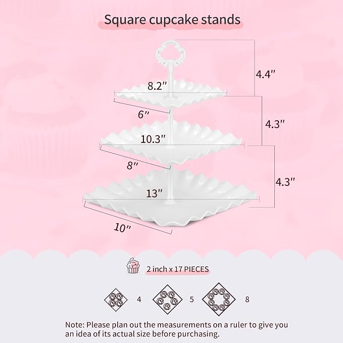 NWK 5 Piece Cake Stand Set with 2 x Large 3-Tier Cupcake Stands, 3 x Appetizer Trays, for Wedding Birthday Baby Shower Tea Party Decorations (White)