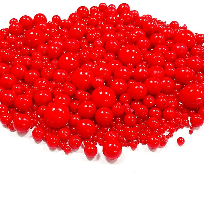 Sprinkles Edible Red Pearl Sugar Sprinkles Candy 142g/5.01oz Mix Size Red Pearls Cookie Decorations and Cupcake Toppings, Wedding Party Valentines Christmas Supplies