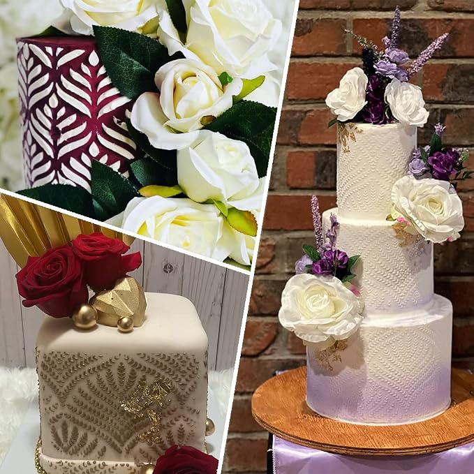 4 Pcs Floral Wedding Cake Stencils - Reusable Buttercream Templates for DIY Baking Decor