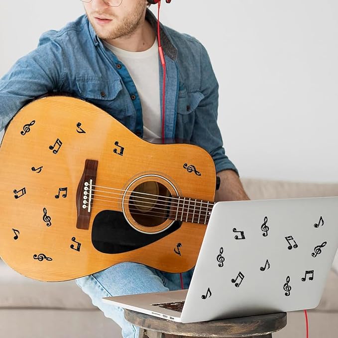 280pcs Music Stickers, Music Notes Vinyl Waterproof Stickers Musical Instruments Stickers for Water Bottles Laptops Guitars Skateboards Music Party Favors Decorations (Black Music)