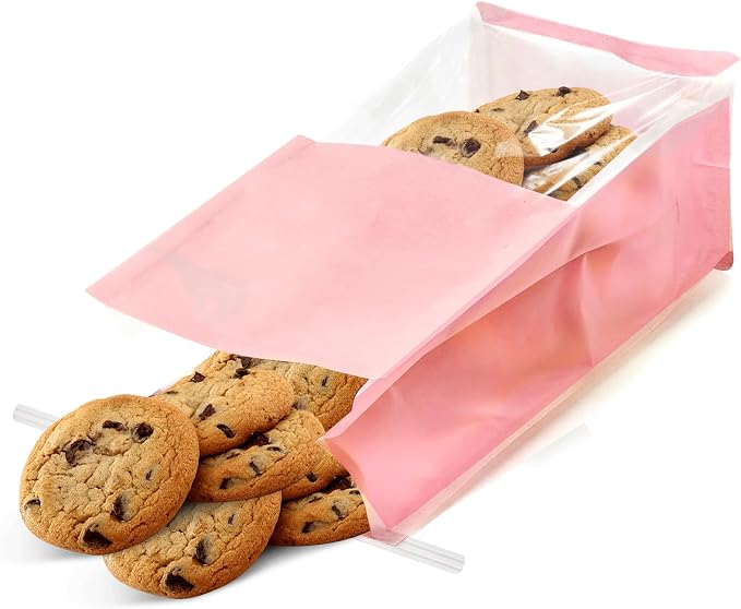 50 Pack Bakery Bags with Window - Reusable Cookie Bags With Seal Can Stand Upright Cookie Packaging Bag With Tin Tie Tab Lock Kraft Paper Bread Bags For Pastry,Donuts,Popcorns,Snacks