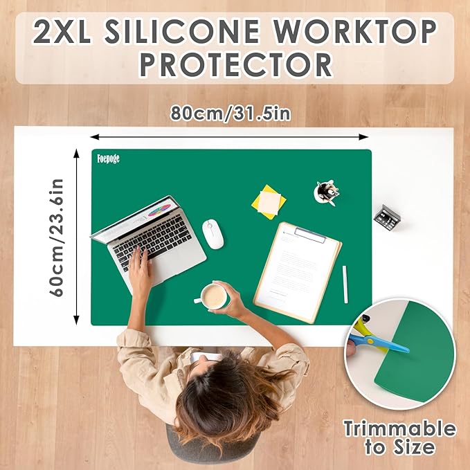31.5" x 23.6" Extra Large Silicone Mat for Resin Casting, Crafts and Epoxy, Nonstick Silicone Sheet for Jewelry Casting Molds, Countertop Protector Mat Heat Resistant Placemats by Foepoge, Dark Green