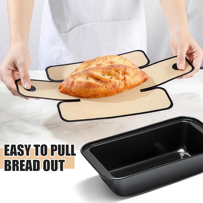 4 Pcs Loaf Pan Set with Liners 8 x 4 Inch Bread Pan and Loaf Liners for Homemade Baking Non-stick Rectangular Baking Tray for Kitchen Sourdough Banana Sandwich Home(Classic Black)