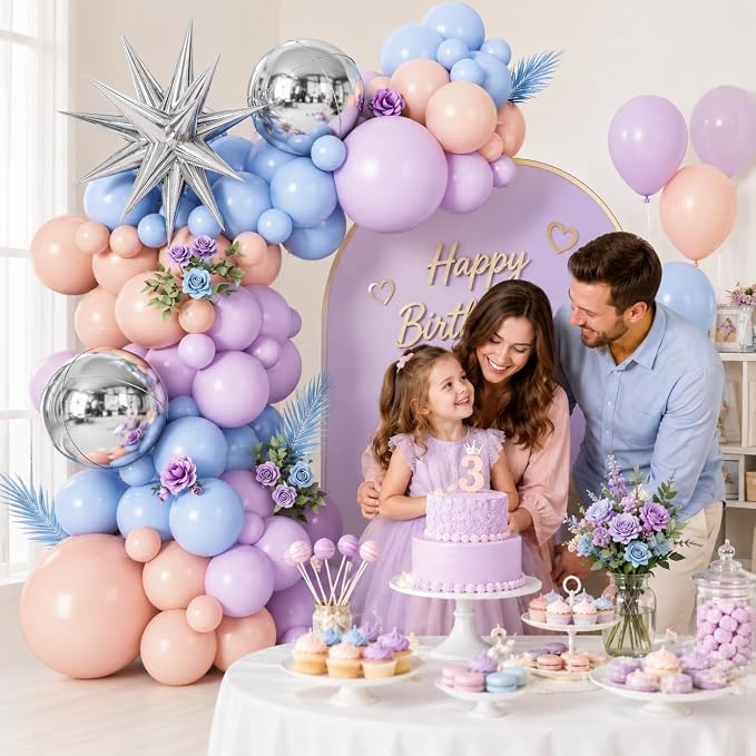 Pastel Balloon Arch Garland Kit with Macaron Blue Purple Orange Balloons Silver Star Foil Balloon for Birthday Baby Shower Wedding Party Decorations