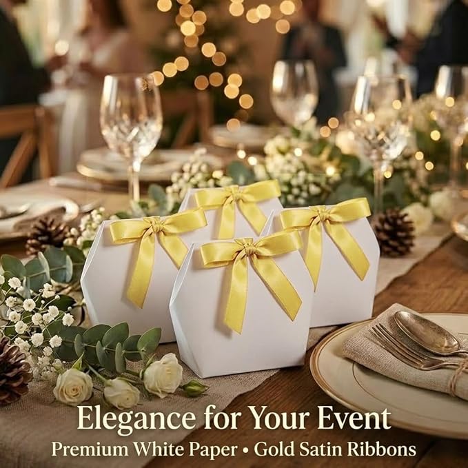 Rowcay Small Gift Boxes with Ribbons, 16 Pack White Foldable Empty Gift Boxes for Wedding Party Favors, Cookies, Candy, Jewelry, Small Presents, Gift Packaging and Favor Displays