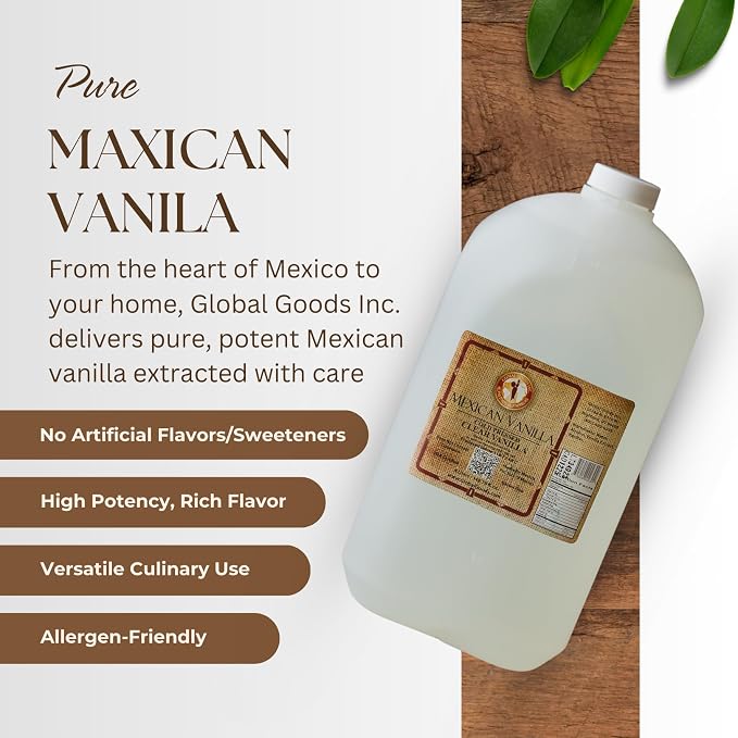 Pure Clear Mexican Vanilla Extract (135.25fl oz) – Gluten-Free, Coumarin-Free Vanilla for Baking, Cakes, Cookies, Coffee & Desserts – Cold Pressed, Natural Vanilla