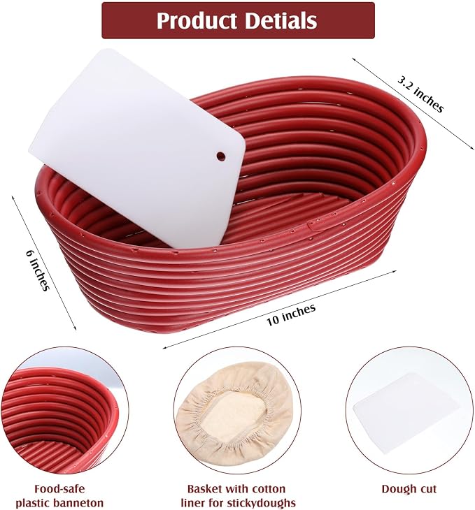 Hushee 3 Pack Bread Proofing Basket Set 10 Inch Oval Sourdough Proofing Basket with Cloth Liners Sourdough Bread Baking Supplies for Professional & Home Bakers with Plastic Dough Scraper