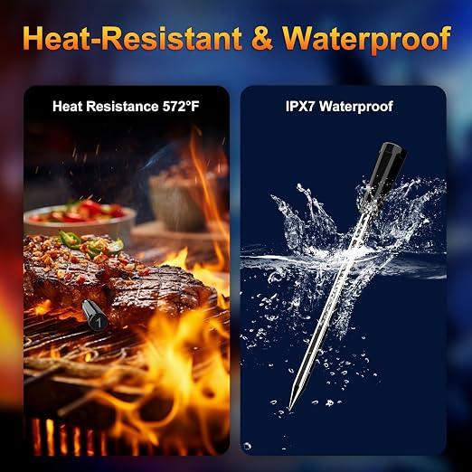 Wireless Bluetooth Meat Thermometer with 2 Ultra-Thin Probes | Waterproof Digital, 600Ft Range, Smart App for iOS/Android | Ideal for Grill, BBQ, Oven & Fryer | Outdoor & Home Cooking