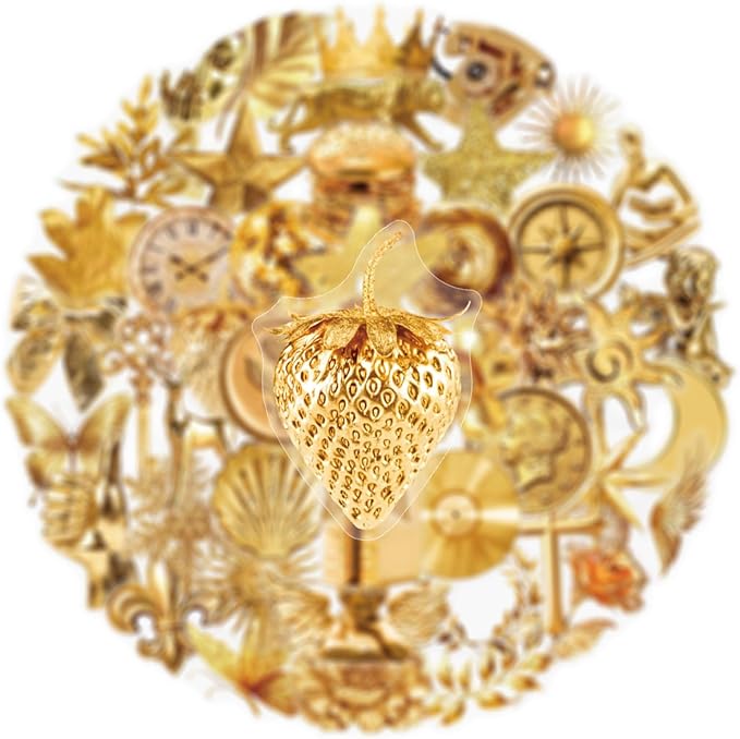 Luxury Gold Aesthetic Stickers, 50Pcs Vintage Golden Waterproof Vinyl Decals for Water Bottles, Laptop, Phone Case, Scrapbook, Journal - Retro Butterfly, Heart, Rose, Teens Adults(colourful-B14)