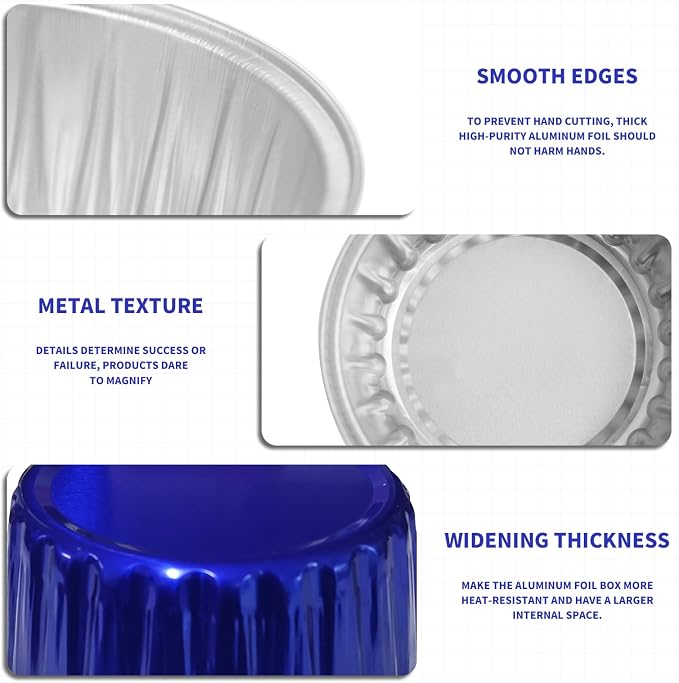 4th of July 50Pcs Mini Aluminum Foil Cupcake Baking Cups,5oz Mini Cake Pans Disposable, Loaf Pans with Lids,Disposable Ramekins,Tin Cups Containers for Cupcake,Pudding,Muffin(50, Blue)