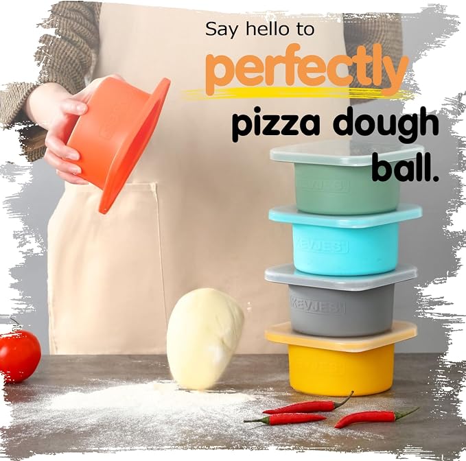 Stackable Silicone Artisan Pizza Dough Proofing Proving Containers with Lids-2/3/4/5 pack-500ml portion (Grey, 5 PACK)
