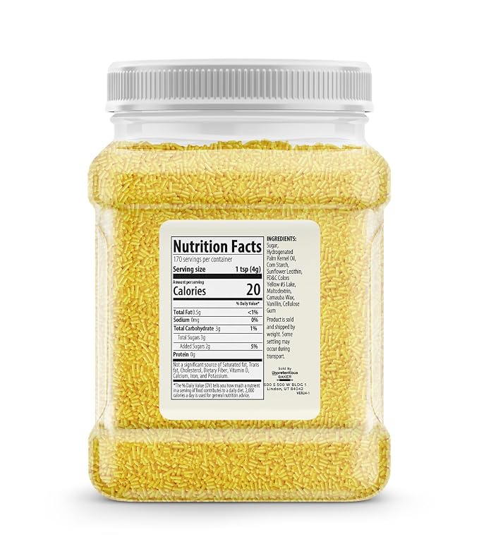 Unpretentious Yellow Sprinkles, 1.5 lb, Bright & Colorful Jimmies, Decorative & Fun Topping for Baking (Pack of 2)
