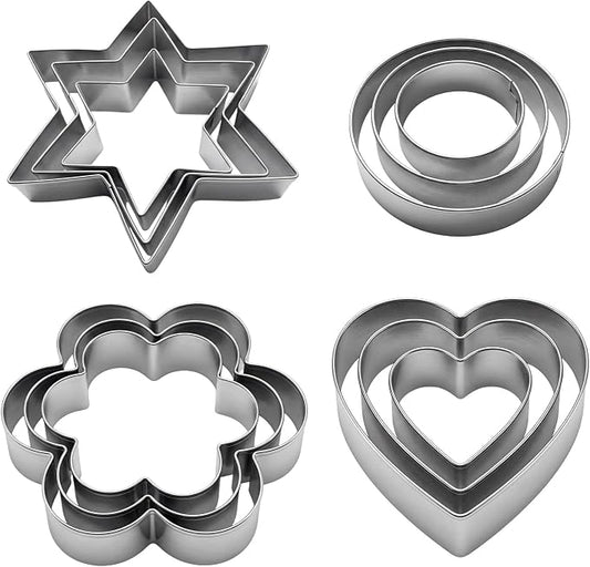 12Pcs Mini Cookie Cutters Set,Small Stainless Steel Cookie Cutters,Four Shapes & Three Sizes for Tiny Polymer Clay,Baking, Cooking, DIY Arts