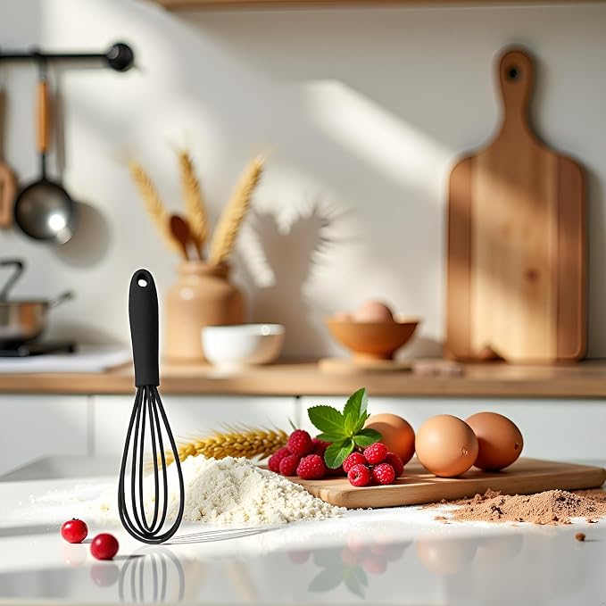 1Pc Black Mini Silicone Whisks,Non-Stick Whisks,Milk and Egg Beater Blender,Hand Egg Mixer,Kitchen for Cooking, Baking, Mixing,Stirring,Cooking Utensils,Kitchen Dining (6.7inch)