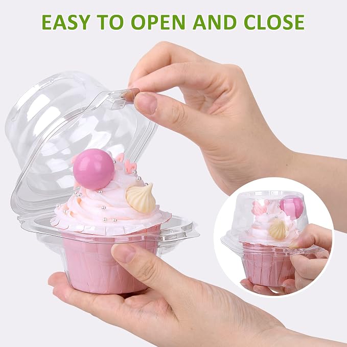 Cupcake Boxes Individual Cupcake Containers, 200 Packs Regular Single Cupcake Holder High Topping for Muffins, Thicker Stackable Plastic Cupcake Carrier for Party (200 pack)