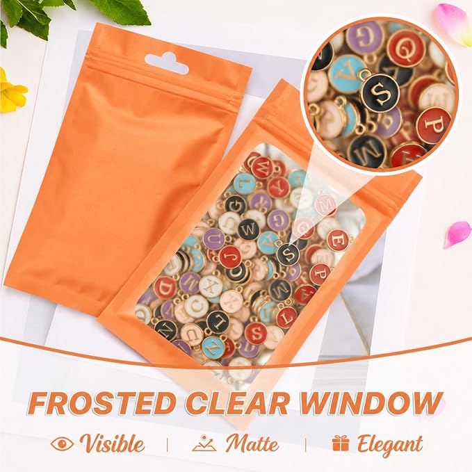 ANZNKU 100 Pack Orange Resealable Mylar Bags with Frosted Clear Window 2.75x3.93", Smell Proof Sealable Packaging Bags for Small Business, Foil Pouch Zip Goodie Bag for Candy Treat Jewelry