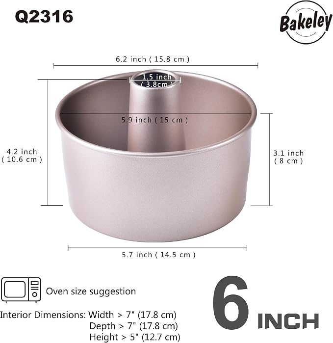 Angel Food Cake Pan, 6-Inch with Removable Loose Bottom Non-Stick Chiffon Tube Pan for Oven and Instant Pot Baking (Champagne Gold)