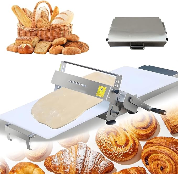 Dough Roller Machine, Dough Sheeter, Manual Folding Pastry Roller Machine, 0-27mm Variable Thickness, with Press Panel, for Croissant Dough, Pizza and Puff Pastry Production