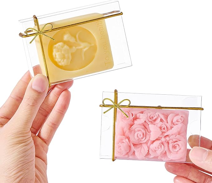 100PCS 3.5x2.36x1.2 Inch Clear Plastic Soap Boxes Packaging - Small Bakery Favor Boxes for Macarons, Cookies & Candies, Perfect for Homemade Soap Gifts, Wedding & Birthday Parties