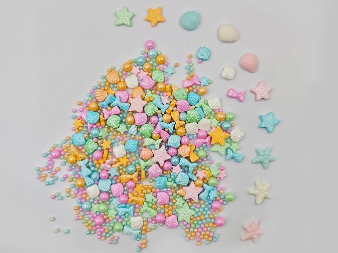 Edible Colorful Ocean Mermaid Candy Sprinkles Starfish Dessert Sprinkle Shell Cake Cupcake Toppers Pearl Cookie Decorations Sweet Personalities Candy Sprinkles for Cake Decorating, 3.53 oz