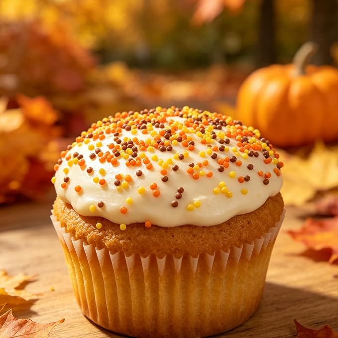 Homipooty 2mm Mini Pearls Orange Sugar Sprinkles 110g/3.88oz Edible Autumn Nonpareils Sprinkles Cupcake Toppers Cookie Ice Cream and Cake Decorations Valentines Day Halloween Christmas Supplies