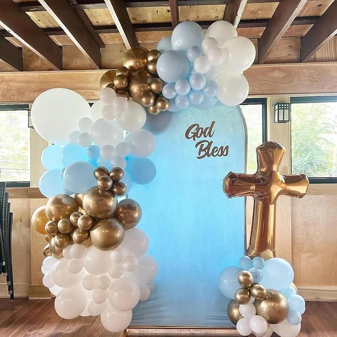First Communion Blue Balloons Arch Kit 160Pcs, Baptism God Bless Balloon Garland Arch Mi Bautizo Christian Decor Cross Balloon for First Holy Communion Baptism Baby Shower Birthday Supplies