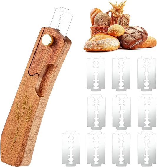 Wooden Bread Lame for Sourdough Scoring, Professional Sourdough Scoring Tool with 10 Blades, Ergonomic Bread Scorer for Artisan Baking Supplies