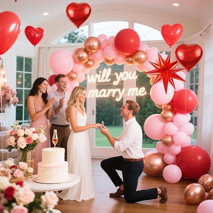 Pink Red Balloon Garland Arch Kit with Heart Balloons for Baby Shower Bridal Shower Wedding Proposal Party Women Birthday Party Galentines Party Special Night Decorations