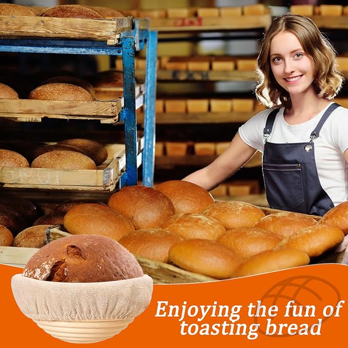 10 Pack Round Banneton Proofing Basket Set 5 Inch, Natural Rattan Sourdough Bread Baskets with Linen Liners, Mini Dough Baking Bowls for Artisan & Home Bakers (5" Round, Set of 10)