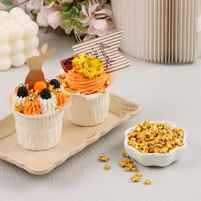 Sentovac Gold Star Sprinkles Edible Sugar for Cake Decorating Mix Sizes Gold Star Sprinkles Cake Topper Cupcake Cookie Baking Decorations Halloween Christmas Wedding Supplies 4.23oz