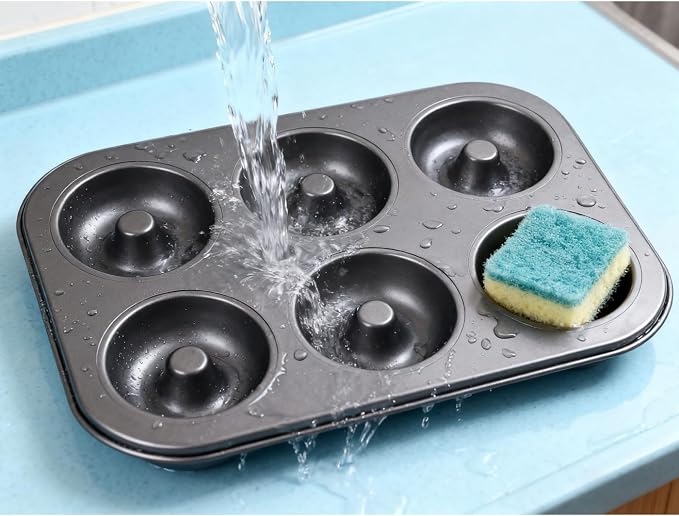 Non-Stick Donut Baking Pan, 1 Pack 6-Cavity Premium Carbon Steel Donut Mold, Heavy Duty & Oven Safe Baking Tray for Donuts, Muffins, Cakes and Biscuits, Easy Release