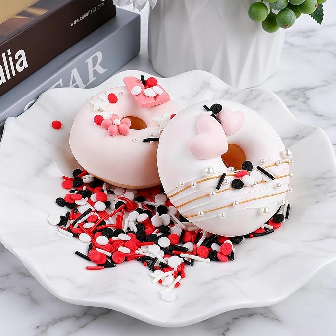 Black Red White Sprinkles for Cake Decorating, 4.6oz Graduation Sprinkles 3-Mix with Nonpareils Confetti Jimmies for Cupcakes Ice Cream Dessert