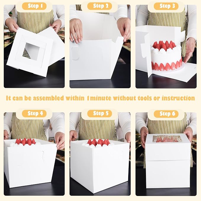 12x12x12 Inches Cake Boxes with Cake Boards, 3 Pack Premium Tall Cheesecake Boxes with Display Window for Christmas, Birthday, Wedding