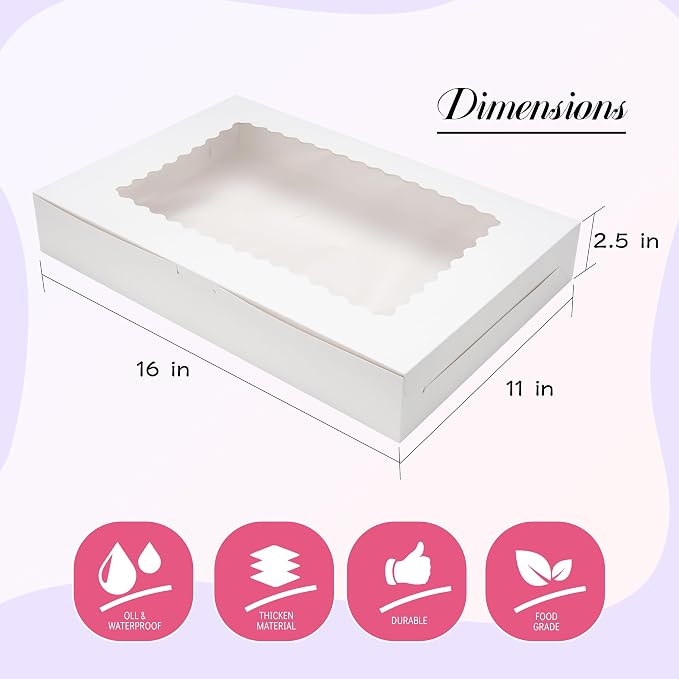 NPLUX 5 Pack Cookie Boxes 16x11x2.5inch Bakery Boxes with Window Treat Boxes for Cookie Packaging Gift Giving Dessert Boxes for Chocolate Covered Strawberries, Donuts, Graduation Gifts Party Favors