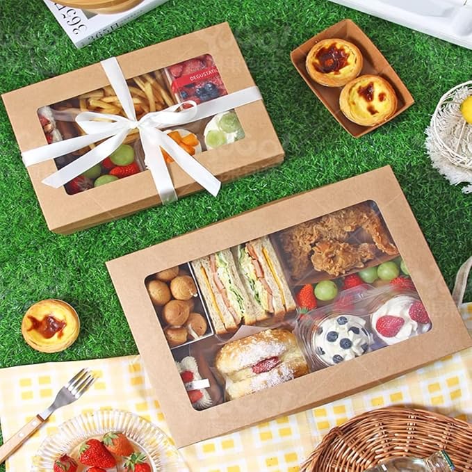 10 Pack Bakery Boxes with Window, 17.7x12.2x3.15 Inch Large Cookie Boxes, Cardboard Pastry Boxes, Take out Containers for Baking Pies, Cakes, Muffins and Pastries (L)