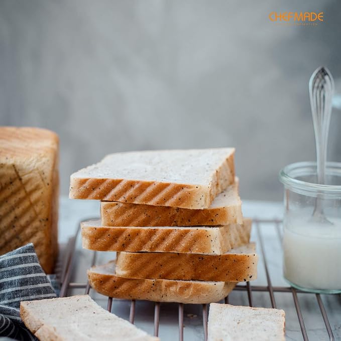 CHEFMADE Mini Pullman Loaf Pan with Lid, 0.55Lb Dough Capacity Non-Stick Rectangle Corrugated Toast Box for Oven Baking 4" x 4" x 3.9"(Champagne Gold)