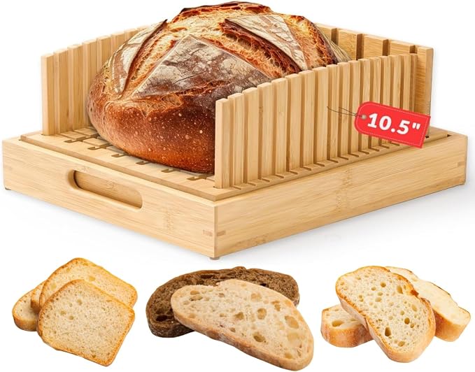 Sourdough Bread Slicer – 10.5″ Adjustable Bread Cutter for Homemade Bread, Precision Cutting Guide with Grooves, Wide Loaf Slicing Tool & Holiday Gift for Bread Lovers