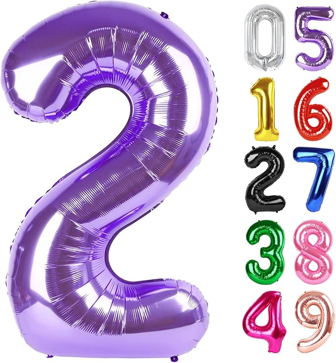 Purple Number 2 Balloon 40 Inch, 2nd Birthday Decoration for Toddlers Girls Boys, Sparkling 2 Number Balloon Party Decor