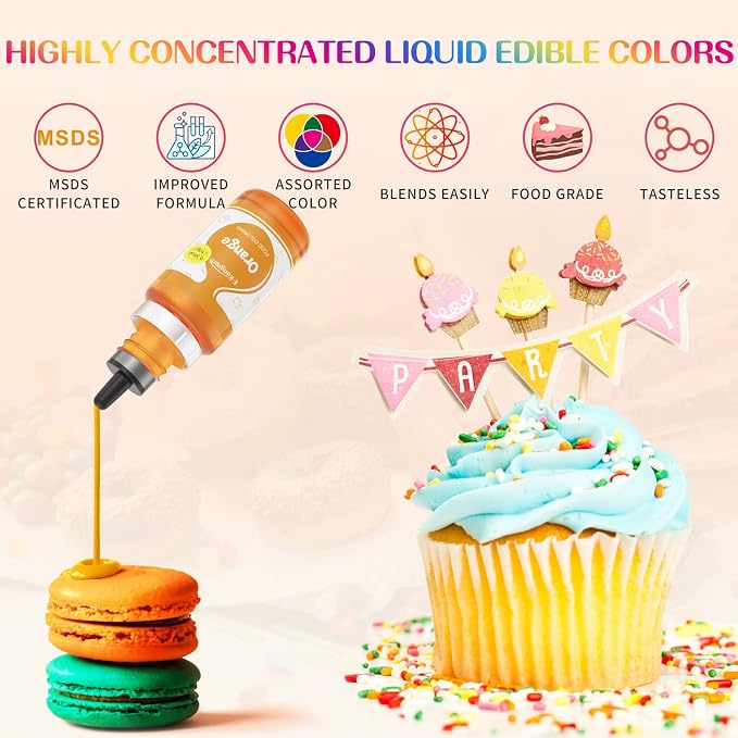 Food Coloring Liquid Set 24Colors: E-Kongton Food Dye Food Grade Vibrant Food Dye Tasteless for Baking, Decorating,Slime,Fondant, Icing,Cooking and DIY Crafts.35 Fl. Oz (10 ml) Each Bottles