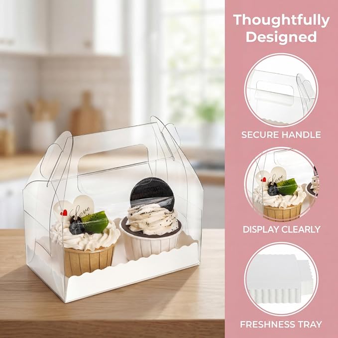 Clear Gable Bakery Gift Box,40 Pack, Handles, Party Favor | Candy Treat Boxes, Treat Dessert Cookies Container for Birthday Wedding Baby Shower, 6.4''L x 3.5''W x 3.3''H