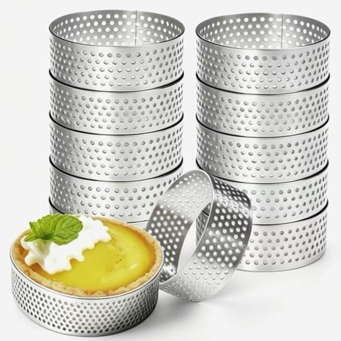 RICHSC-PAN 12Pack Mini Tart Rings, Stainless Steel Cake Rings 1.97Inch Round Mousse Ring Molds for Baking Cooking Dessert, Suitable for All Kinds of Small Fruit Tart Crusts.
