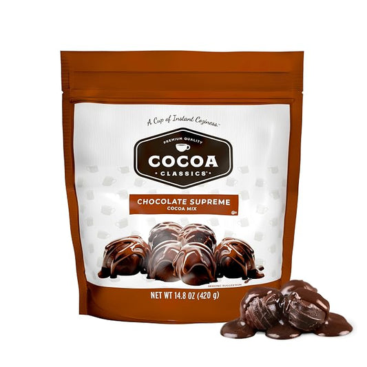 Cocoa Classics Chocolate Supreme Cocoa Mix Hot Chocolate Made with Nonfat Milk Just Add Hot Water Make Hot or Iced Cocoa Gluten Free & Kosher Dairy Friendly 14.8 oz Pouch (Pack of 1)